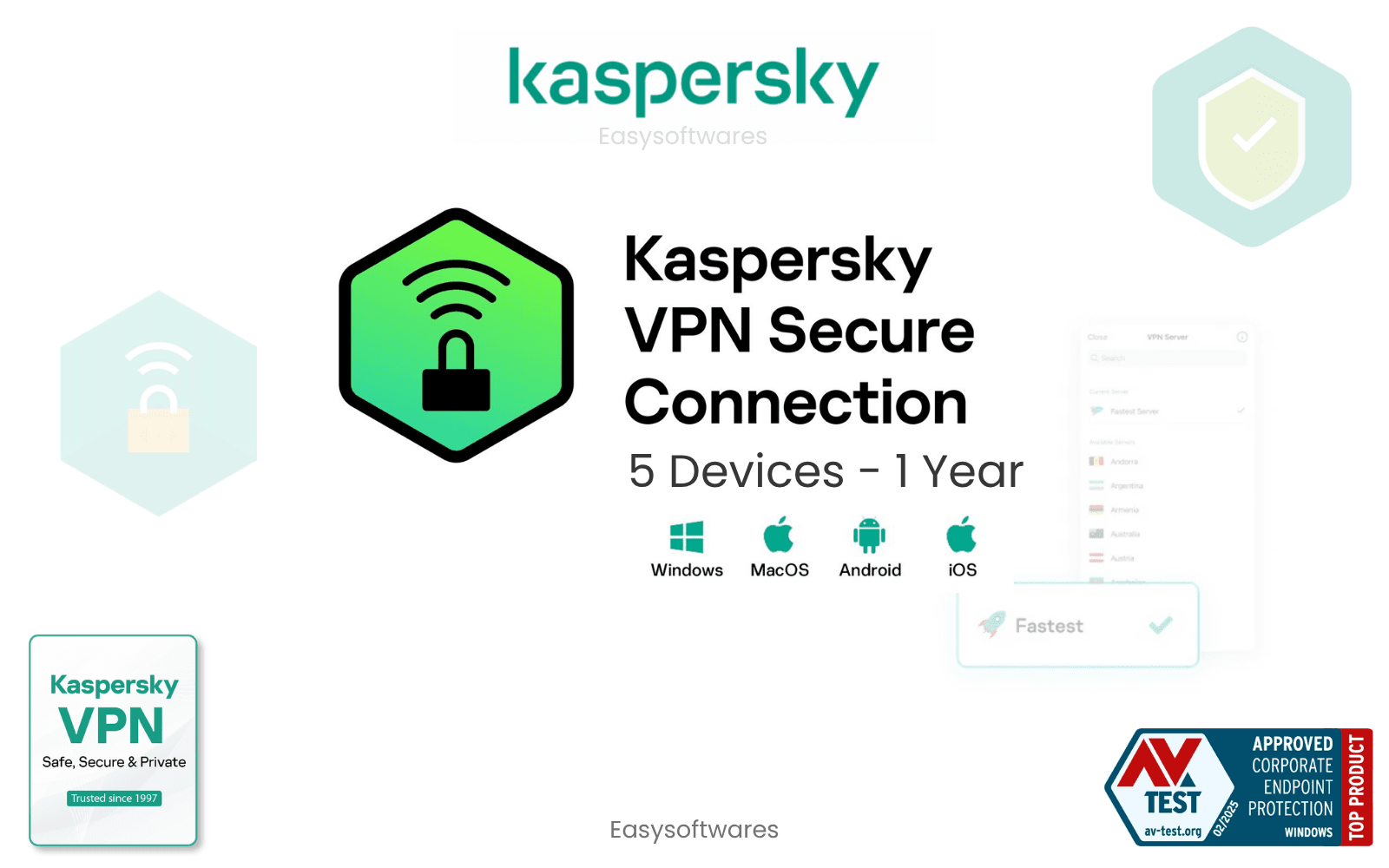 Kaspersky VPN Secure Connection – 5 Devices, Official Key